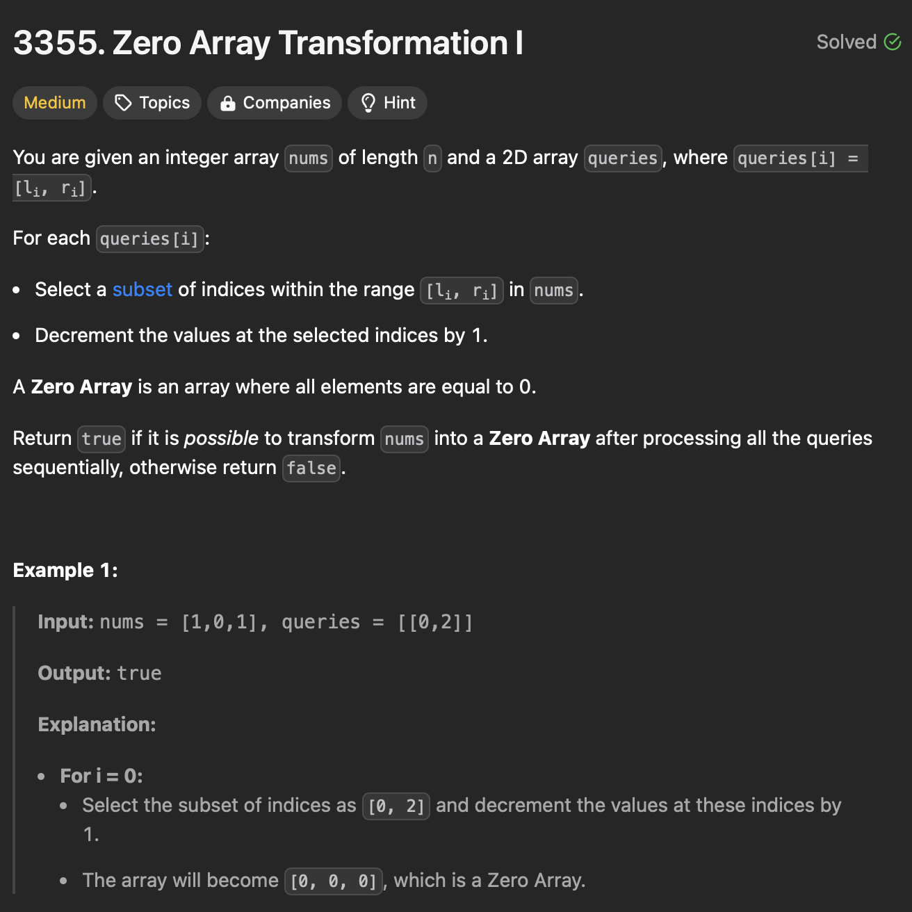 LC: 3355: Zero Array Transformation 1